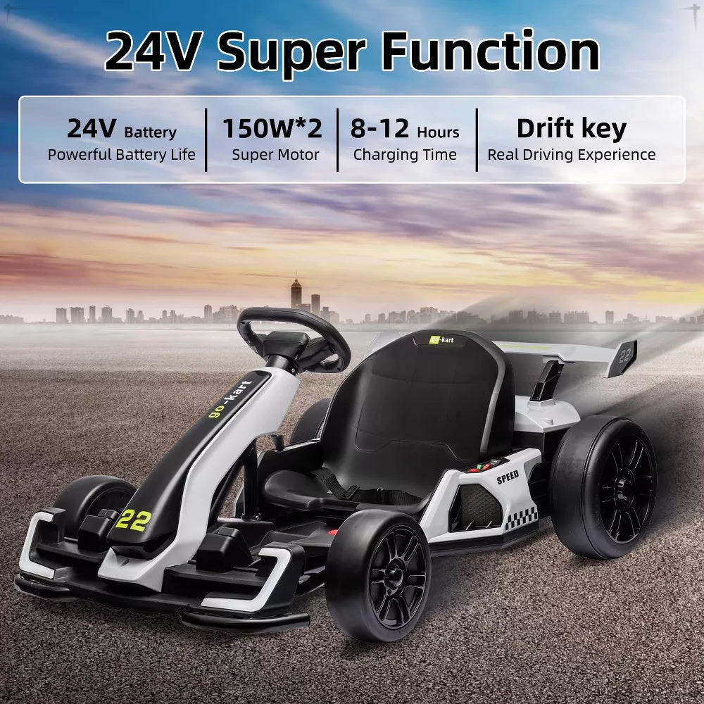2x150W Motors, 8mph, 110lbs - CapacityKids' 24V Electric Go Kart