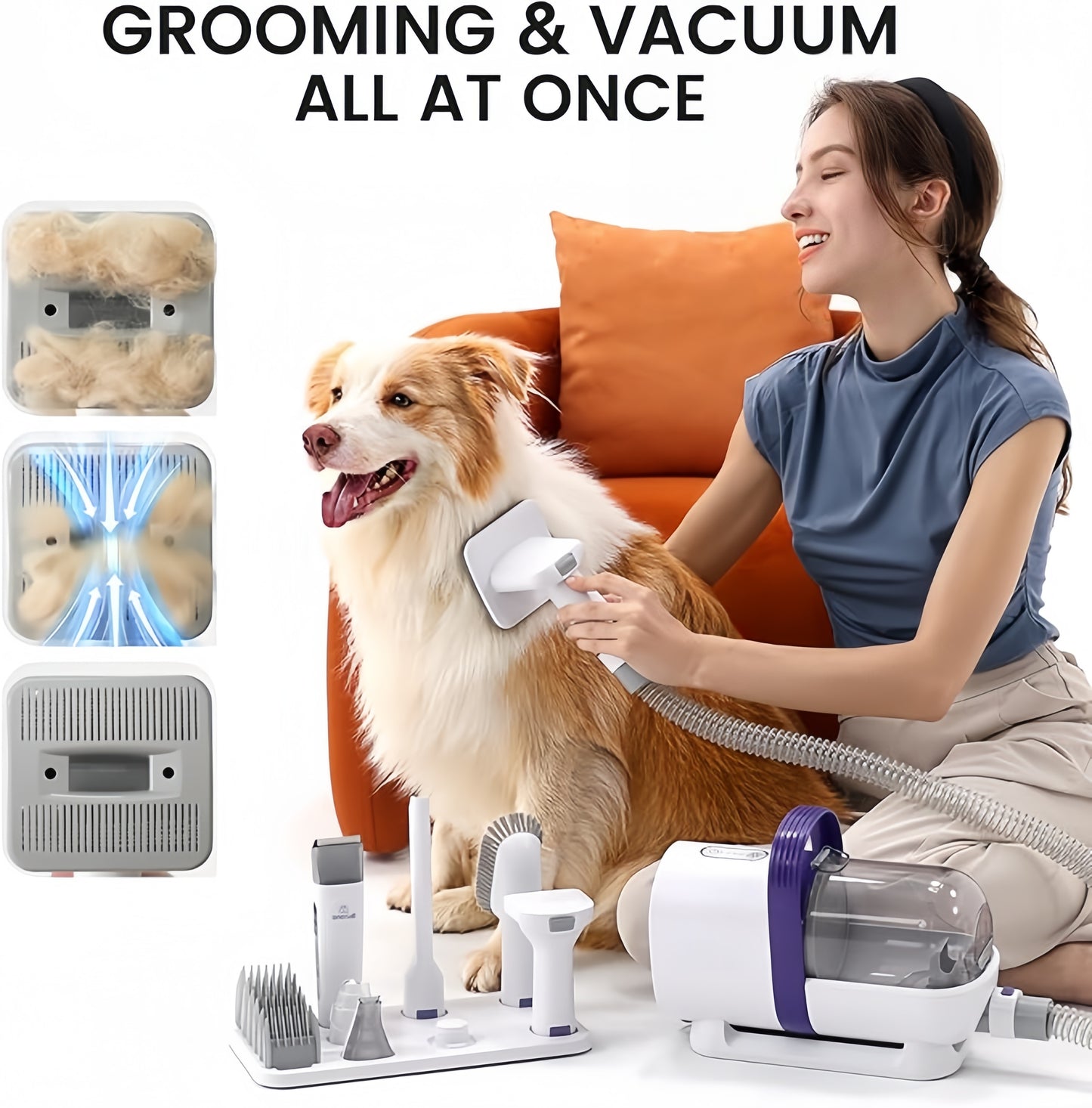 Pet Grooming Vacuum + Clipper, Grinder & 7 Tools