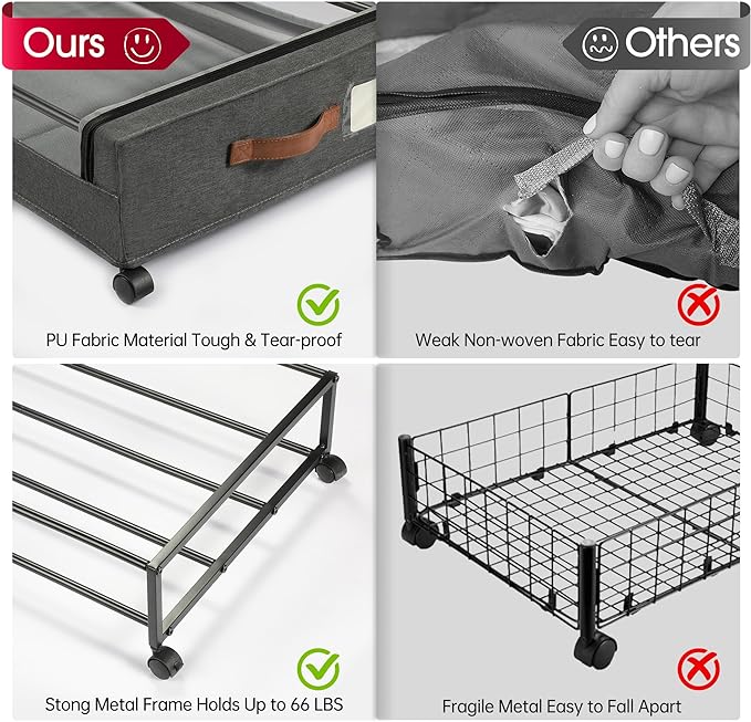 Under Bed Storage: 2/4Pack Rolling Drawers