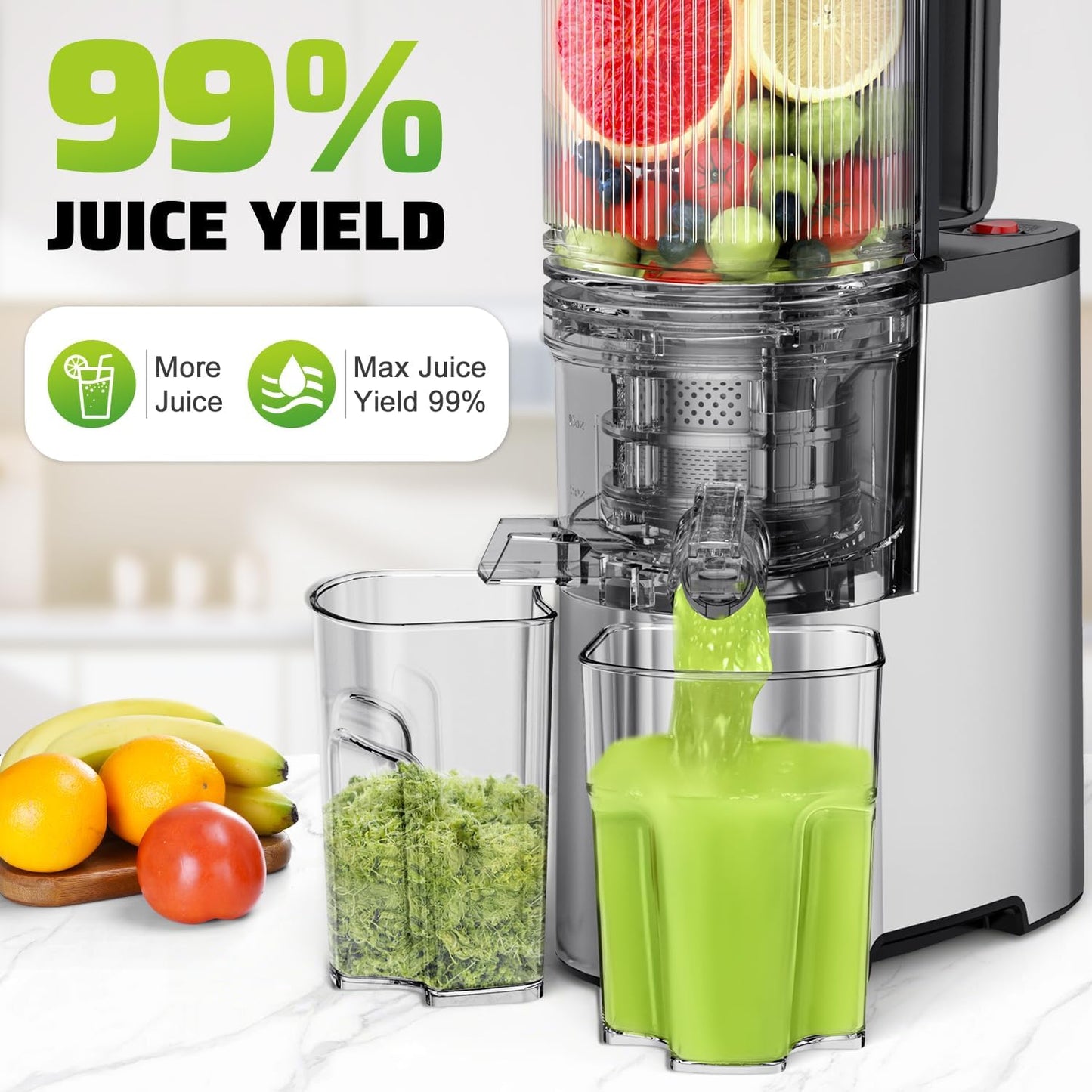 400W Cold Press Juicer: 5.3" Chute, High Juice Yield