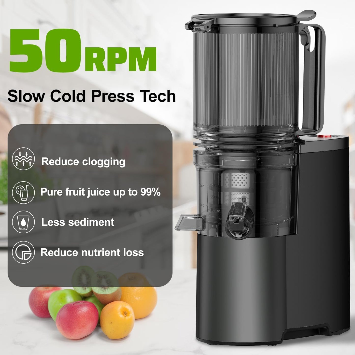 400W Cold Press Juicer: 5.3" Chute, High Juice Yield