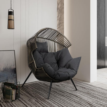 Wicker Egg Chair,Oversized Outdoor Indoor Rocking Chair,Large PE Rattan Rocking Chair with Cushion for Patio, Balcony, Backyard, Garden