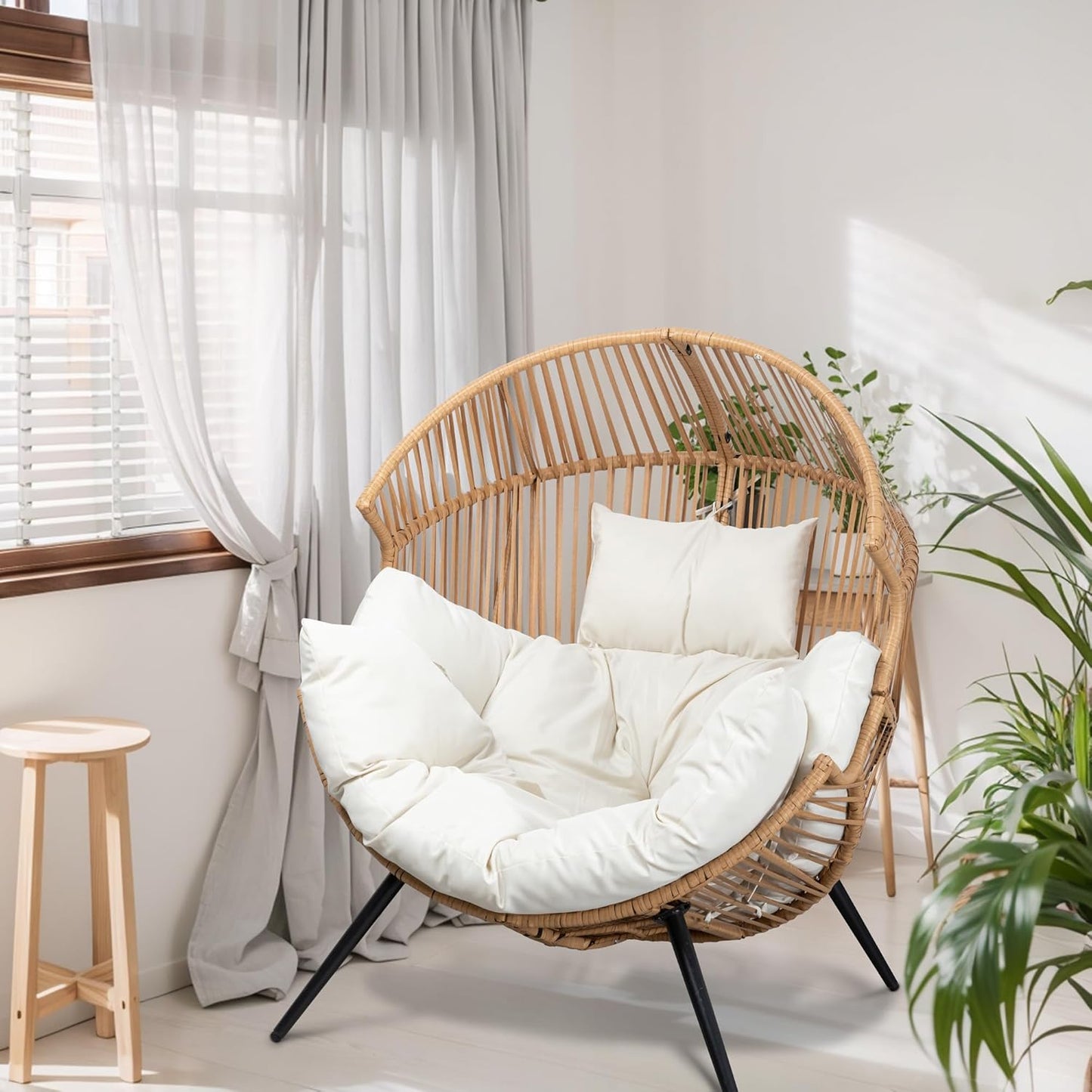 Wicker Egg Chair,Oversized Outdoor Indoor Rocking Chair,Large PE Rattan Rocking Chair with Cushion for Patio, Balcony, Backyard, Garden